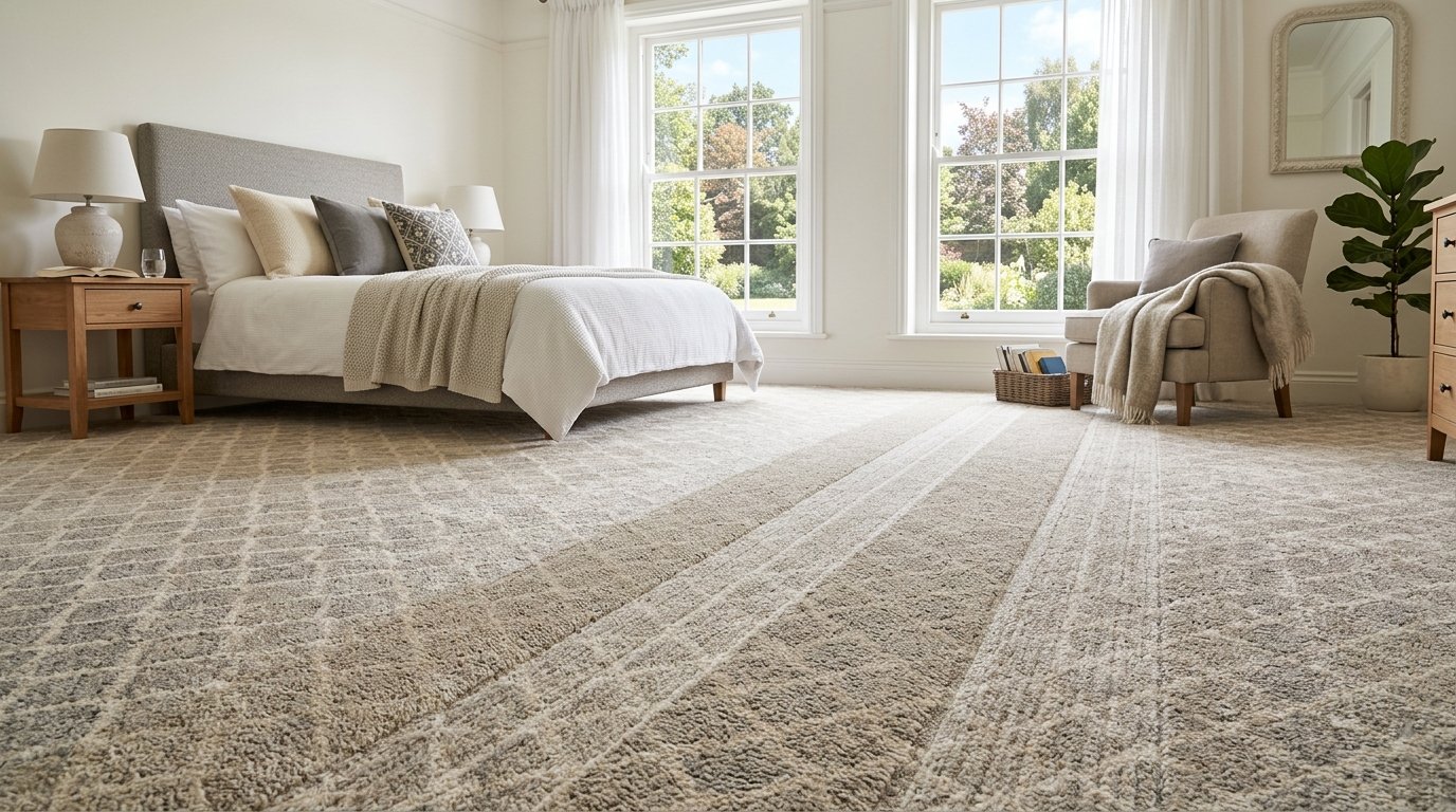 Flooring Installation 7 Plush patterned bedroom carpet professionally installed in Erie County.