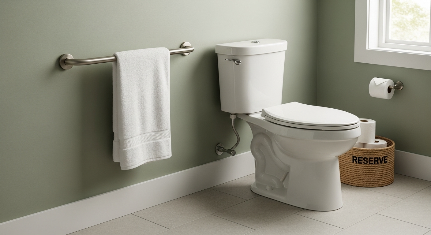 Accessibility & Aging-in-Place 4 A comfort-height toilet with an integrated designer safety grab bar in a remodeled Erie, PA bathroom.
