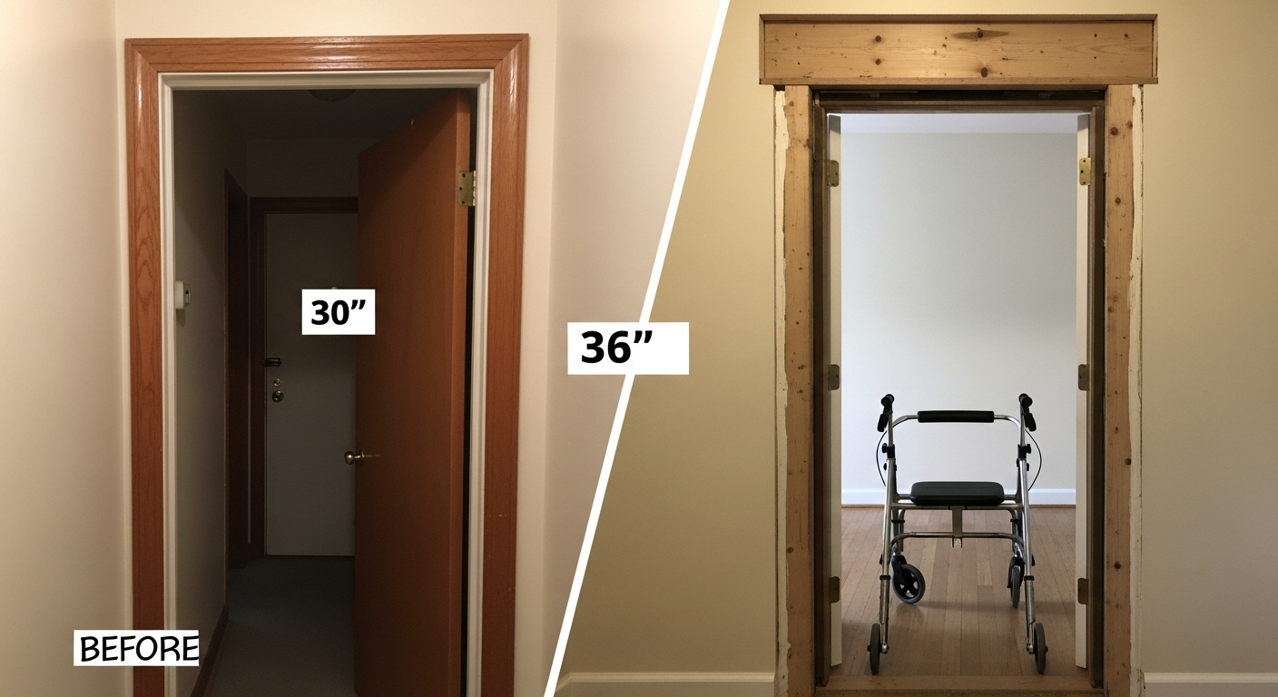 Accessibility & Aging-in-Place 7 A residential doorway widened to 36 inches to meet ADA compliance for wheelchair access in a Millcreek home.